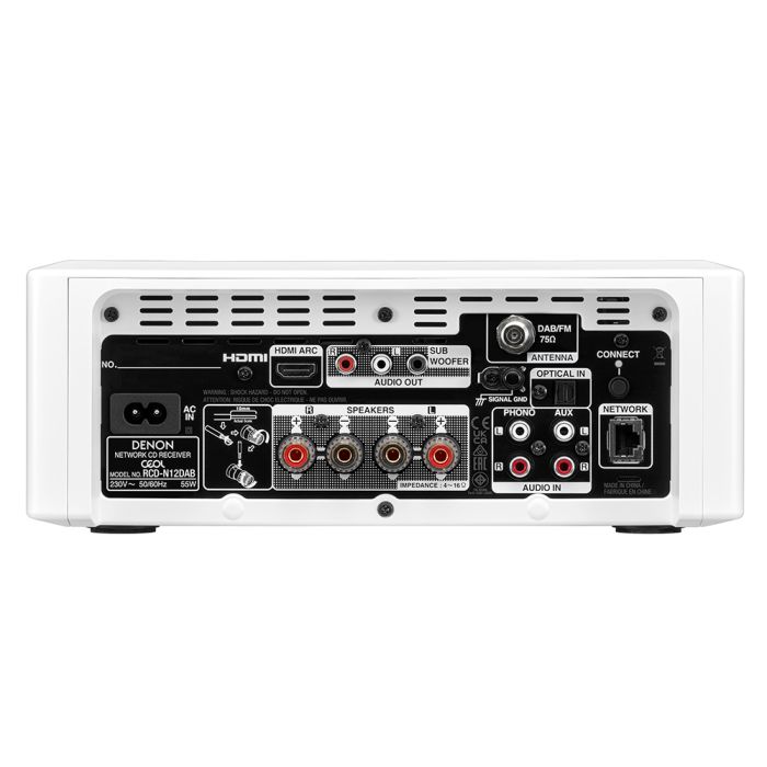 Denon CEOL RCD-N12 DAB+ Hi-Fi System White with Klipsch R-60M Bookshelf Speakers Pair HiFi Package