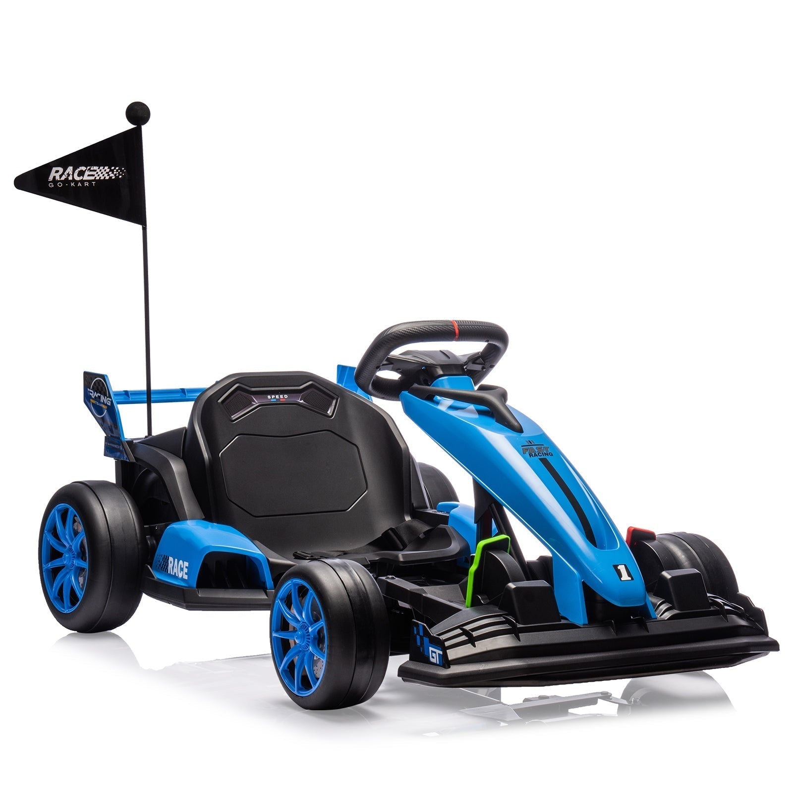 Garvee Ride - G Series: 24V Electric Drift Kart for Kids, Ride Car with Adjustable Seat & 7.5MPH Speed, EVA Silent Wheels, Parent-Safety Certified Ride-On Toy - Blue