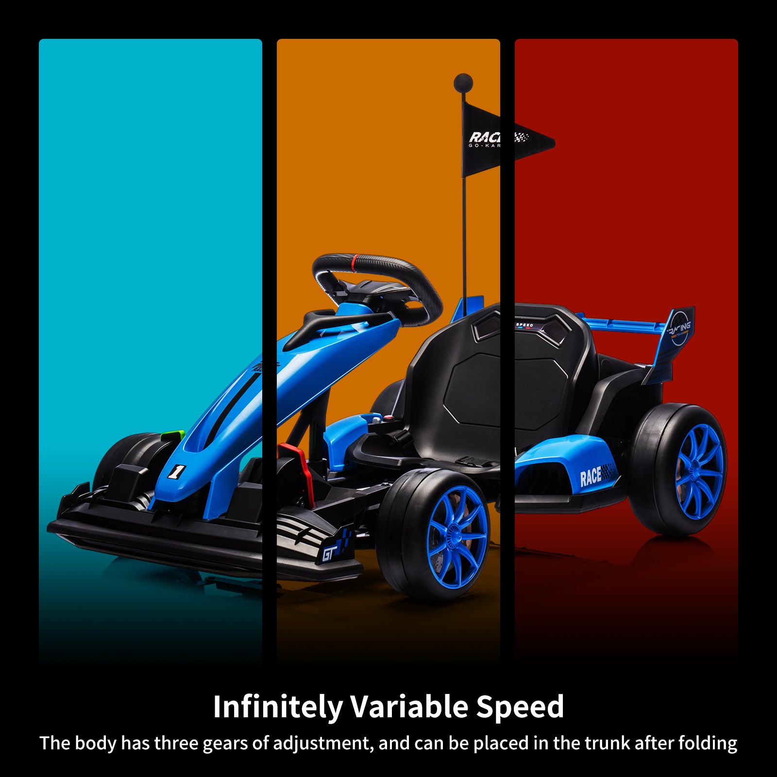 Garvee Ride - G Series: 24V Electric Drift Kart for Kids, Ride Car with Adjustable Seat & 7.5MPH Speed, EVA Silent Wheels, Parent-Safety Certified Ride-On Toy - Blue