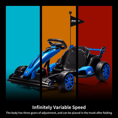 Garvee Ride - G Series: 24V Electric Drift Kart for Kids, Ride Car with Adjustable Seat & 7.5MPH Speed, EVA Silent Wheels, Parent-Safety Certified Ride-On Toy - Blue