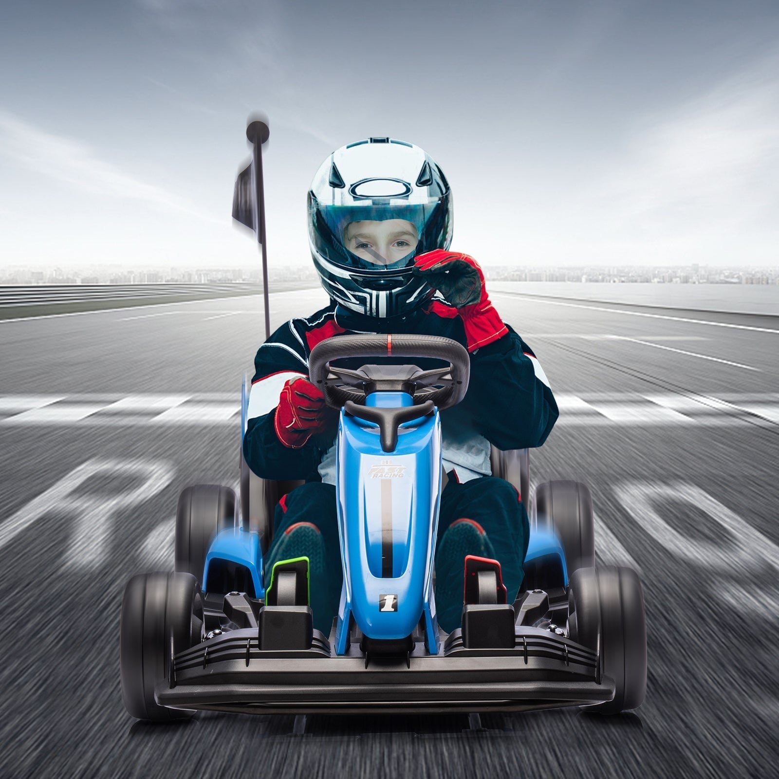 Garvee Ride - G Series: 24V Electric Drift Kart for Kids, Ride Car with Adjustable Seat & 7.5MPH Speed, EVA Silent Wheels, Parent-Safety Certified Ride-On Toy - Blue