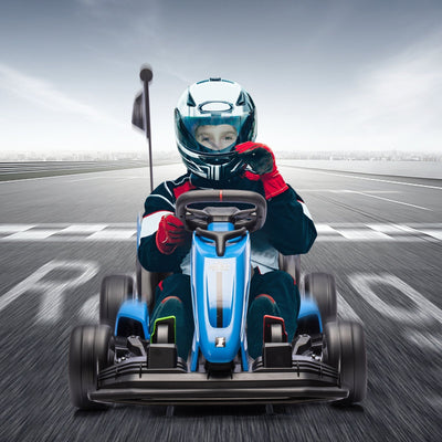 Garvee Ride - G Series: 24V Electric Drift Kart for Kids, Ride Car with Adjustable Seat & 7.5MPH Speed, EVA Silent Wheels, Parent-Safety Certified Ride-On Toy - Blue
