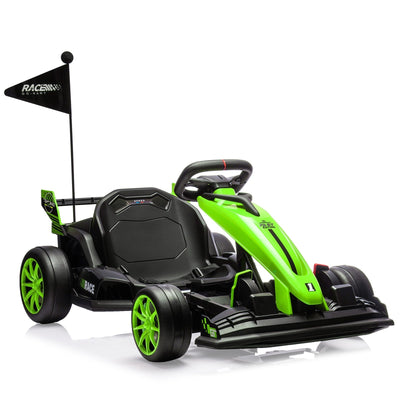 Garvee Ride - G Series: 24V Electric Drift Kart for Kids, Ride Car with Adjustable Seat & 7.5MPH Speed, EVA Silent Wheels, Parent-Safety Certified Ride-On Toy - Green