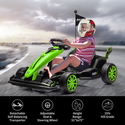 Garvee Ride - G Series: 24V Electric Drift Kart for Kids, Ride Car with Adjustable Seat & 7.5MPH Speed, EVA Silent Wheels, Parent-Safety Certified Ride-On Toy - Green