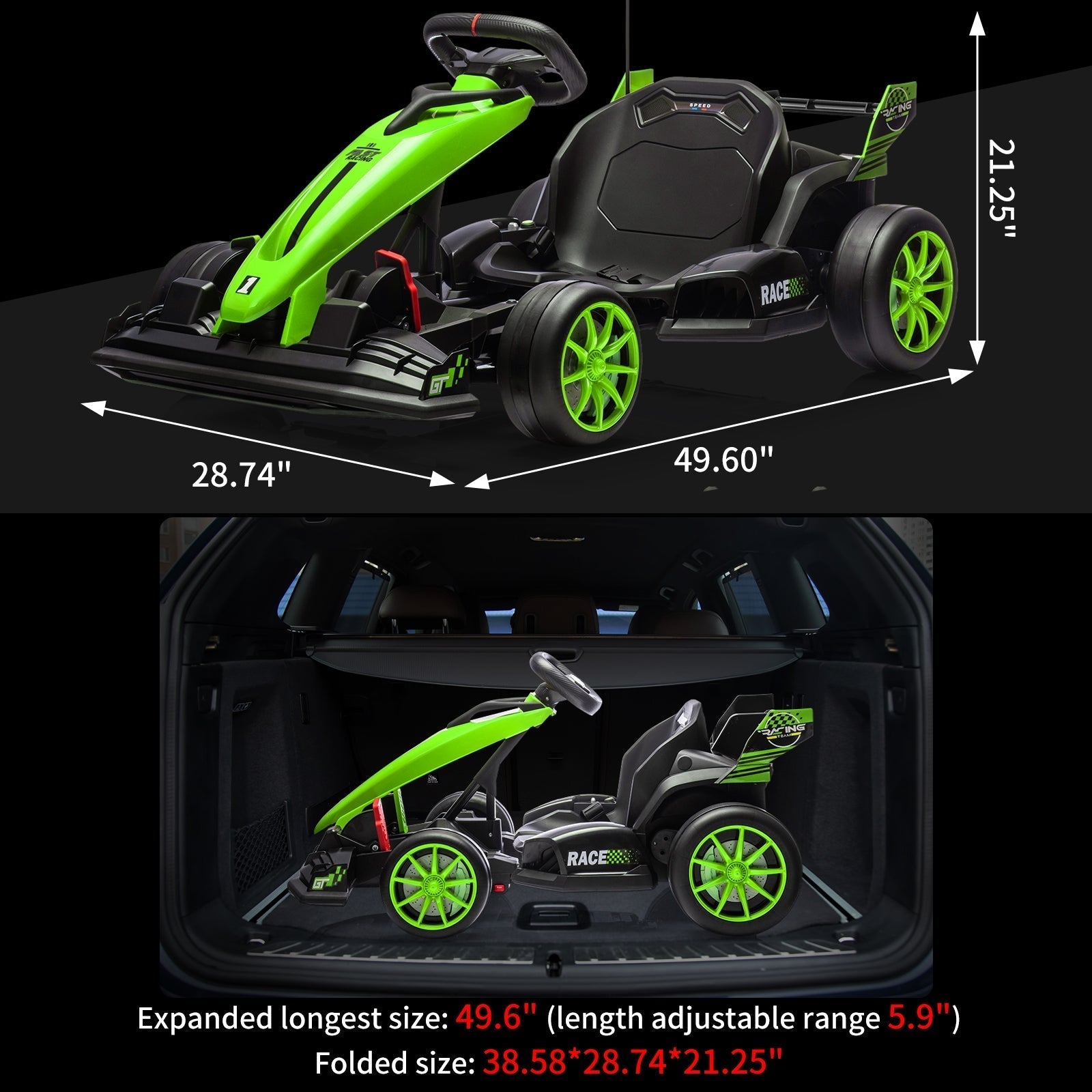 Garvee Ride - G Series: 24V Electric Drift Kart for Kids, Ride Car with Adjustable Seat & 7.5MPH Speed, EVA Silent Wheels, Parent-Safety Certified Ride-On Toy - Green