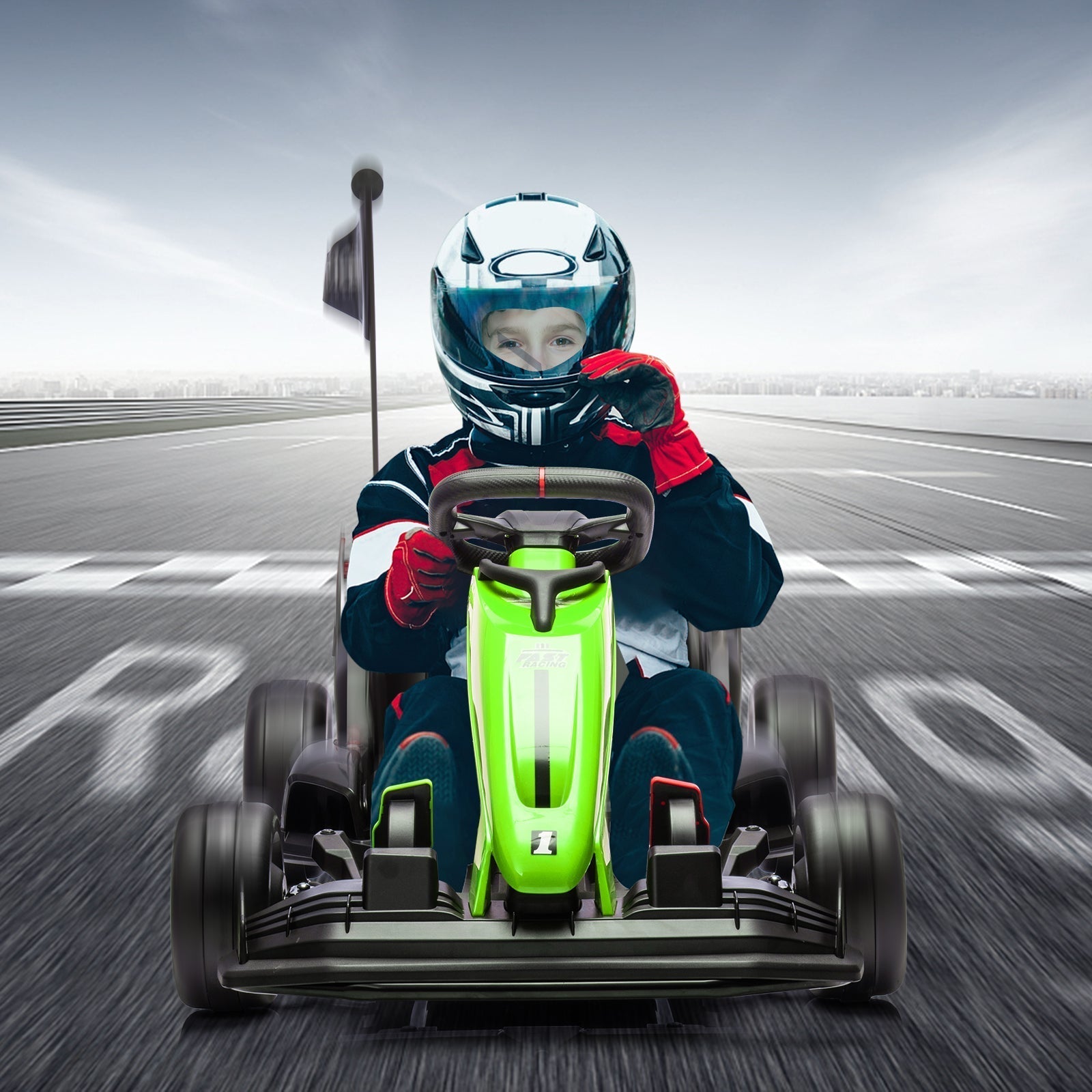 Garvee Ride - G Series: 24V Electric Drift Kart for Kids, Ride Car with Adjustable Seat & 7.5MPH Speed, EVA Silent Wheels, Parent-Safety Certified Ride-On Toy - Green