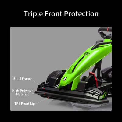 Garvee Ride - G Series: 24V Electric Drift Kart for Kids, Ride Car with Adjustable Seat & 7.5MPH Speed, EVA Silent Wheels, Parent-Safety Certified Ride-On Toy - Green