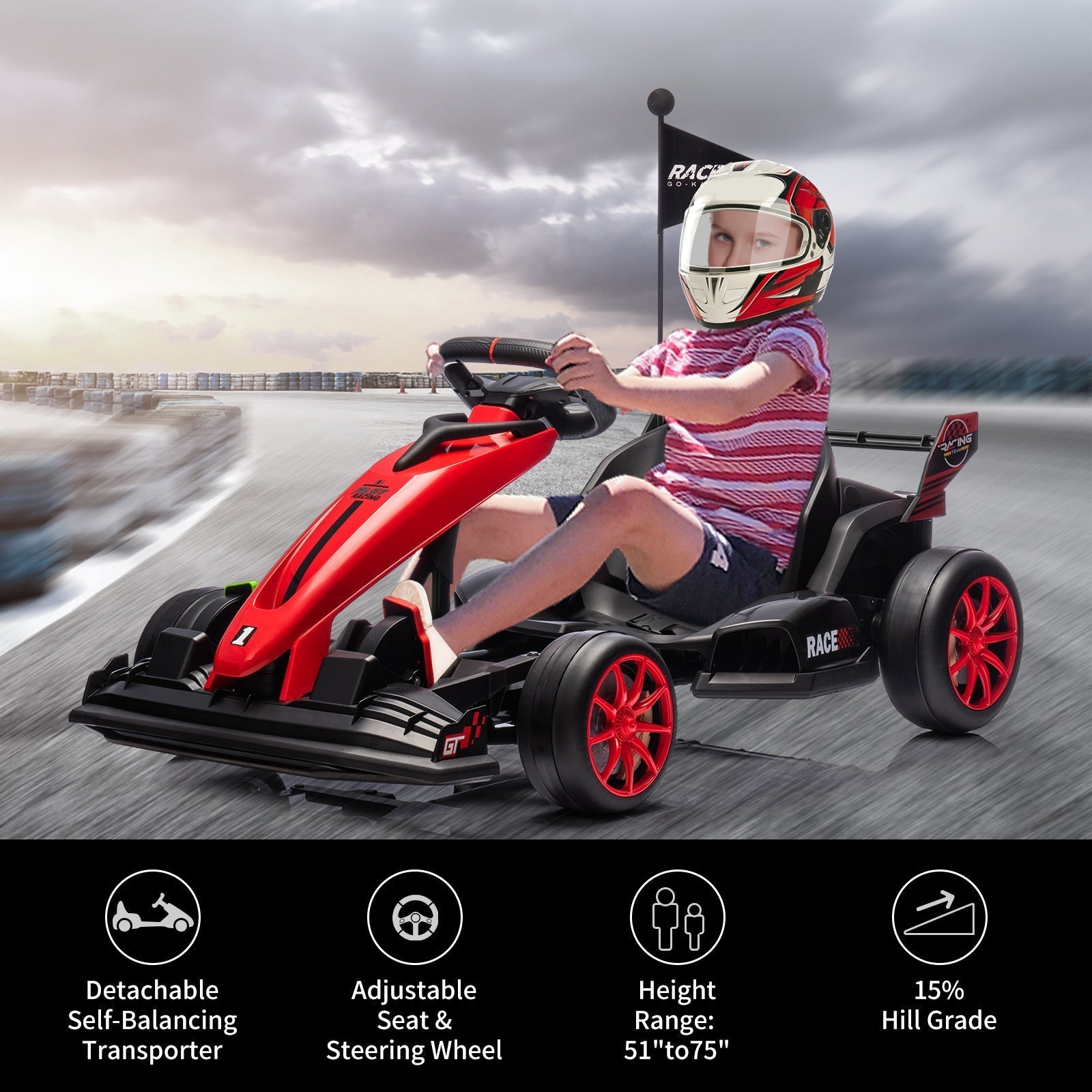 Garvee Ride - G Series: 24V Electric Drift Kart for Kids, Ride Car with Adjustable Seat & 7.5MPH Speed, EVA Silent Wheels, Parent-Safety Certified Ride-On Toy - Red