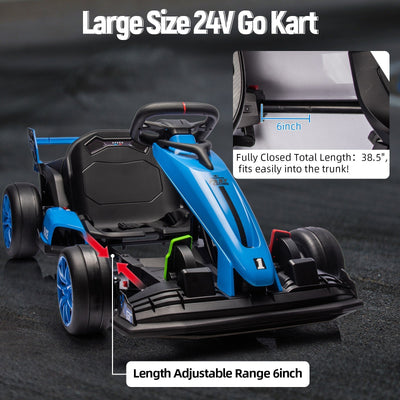 Garvee Ride - G Series: 24V Kids Ride on Go Kart, 7.5mph Variable High Speed Drifting Car, 7ah Battery 200W*2 Motors ,Length Ajustable Max Load 135lbs, Power Display Racing Toy for for Kids Child 6+ ,Blue