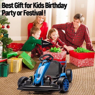 Garvee Ride - G Series: 24V Kids Ride on Go Kart, 7.5mph Variable High Speed Drifting Car, 7ah Battery 200W*2 Motors ,Length Ajustable Max Load 135lbs, Power Display Racing Toy for for Kids Child 6+ ,Blue