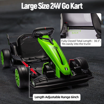 Garvee Ride - G Series: 24V Kids Ride on Go Kart, 7.5mph Variable High Speed Drifting Car, 7ah Battery 200W*2 Motors ,Length Ajustable Max Load 135lbs, Power Display Racing Toy for for Kids Child 6+ ,Green