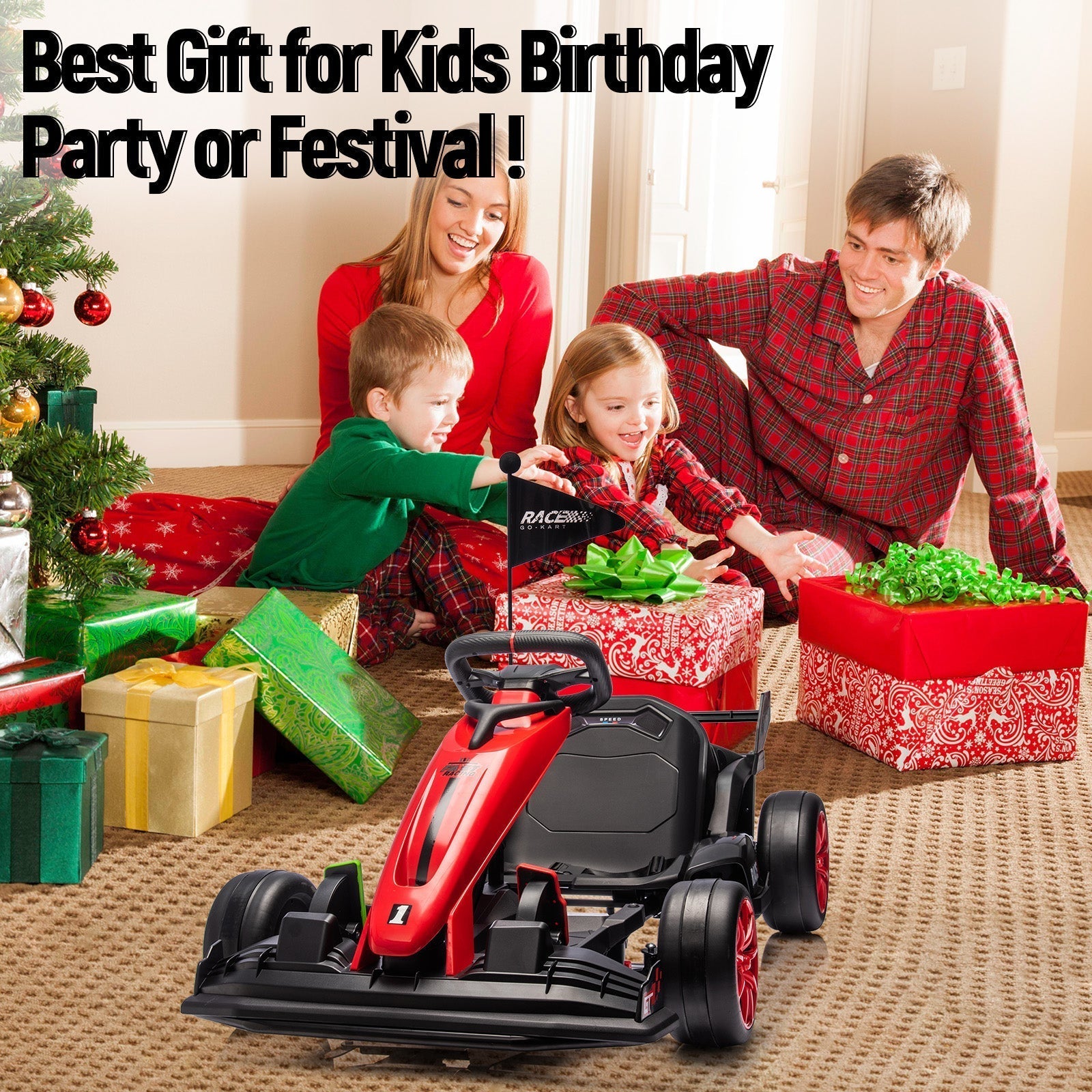 Garvee Ride - G Series: 24V Kids Ride On Go Kart Red, Adjustable Legroom, 7.5mph High Speed, 7ah Battery, 200W*2 Motors, Max Load 135lbs, Racing Toy for 6+