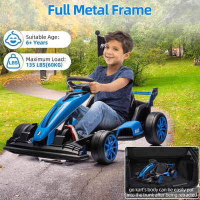 Garvee Ride - G Series: 24V Kids Ride on Go Kart, 7.5mph Variable High Speed Drifting Car, 7ah Battery 200W*2 Motors ,Length Ajustable Max Load 135lbs, Power Display Racing Toy for for Kids Child 6+ ,Blue