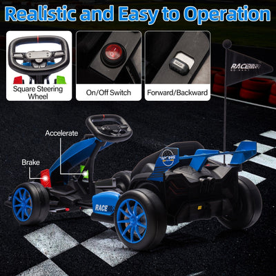 Garvee Ride - G Series: 24V Kids Ride on Go Kart, 7.5mph Variable High Speed Drifting Car, 7ah Battery 200W*2 Motors ,Length Ajustable Max Load 135lbs, Power Display Racing Toy for for Kids Child 6+ ,Blue