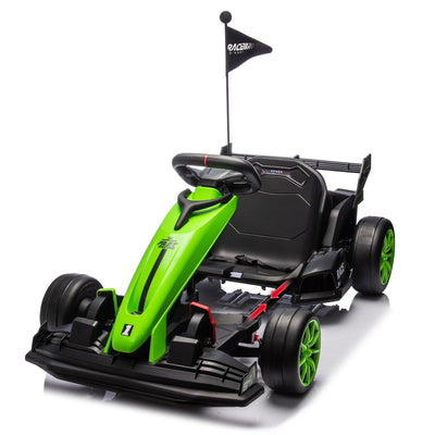 Garvee Ride - G Series: 24V Kids Ride on Go Kart, 7.5mph Variable High Speed Drifting Car, 7ah Battery 200W*2 Motors ,Length Ajustable Max Load 135lbs, Power Display Racing Toy for for Kids Child 6+ ,Green