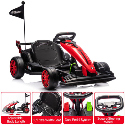 Garvee Ride - G Series: 24V Kids Ride On Go Kart Red, Adjustable Legroom, 7.5mph High Speed, 7ah Battery, 200W*2 Motors, Max Load 135lbs, Racing Toy for 6+