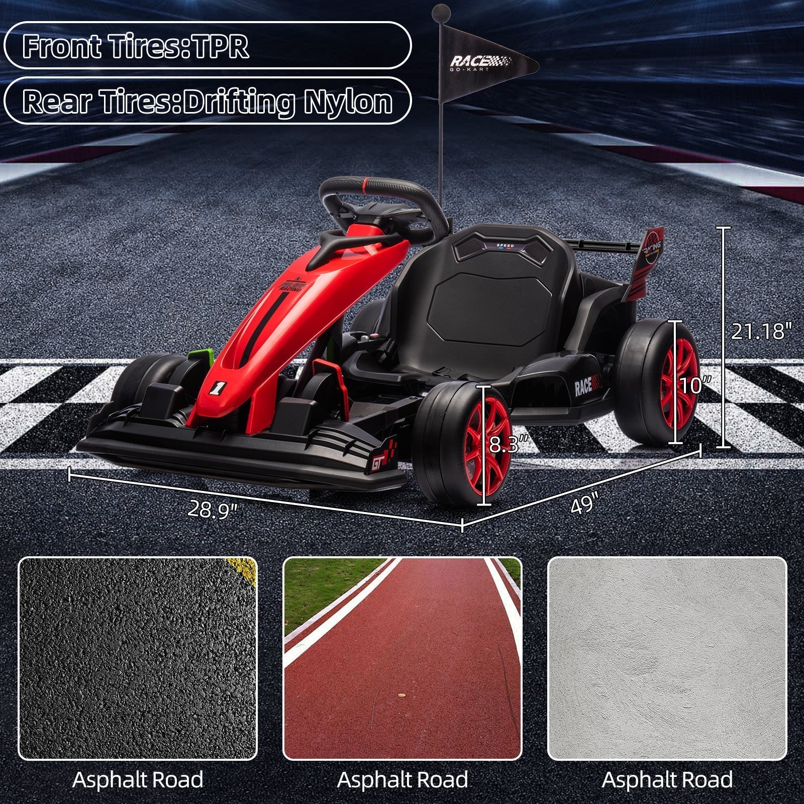 Garvee Ride - G Series: 24V Kids Ride On Go Kart Red, Adjustable Legroom, 7.5mph High Speed, 7ah Battery, 200W*2 Motors, Max Load 135lbs, Racing Toy for 6+