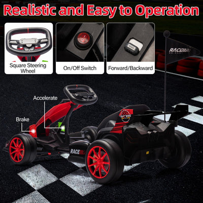 Garvee Ride - G Series: 24V Kids Ride On Go Kart Red, Adjustable Legroom, 7.5mph High Speed, 7ah Battery, 200W*2 Motors, Max Load 135lbs, Racing Toy for 6+
