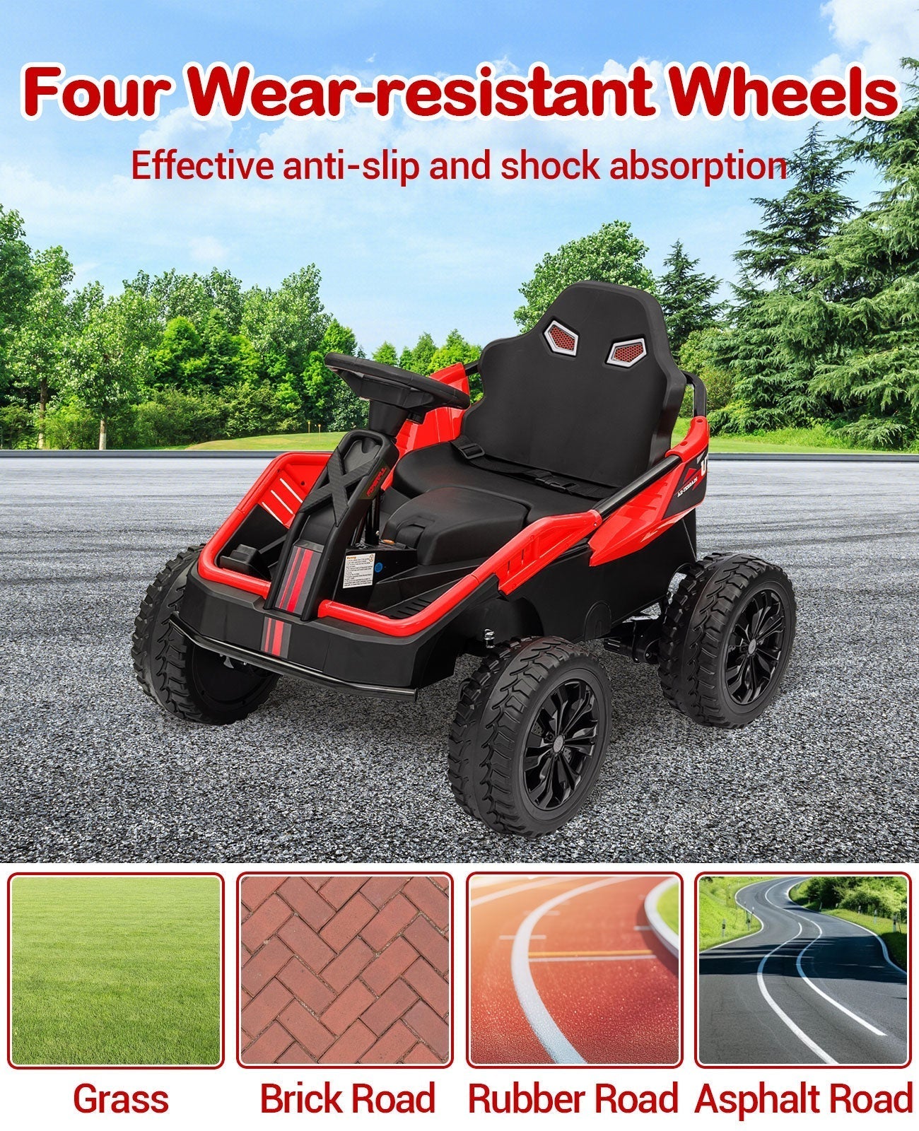 Garvee 24V Ride On Toy for Big Kids, 6MPH 200W 4x4 Ride On Car w/Parent Remote, Metal Frame, Headlights, Shock Absorbers, Music, Horn, Battery Powered Electric Cars for Kids, Red
