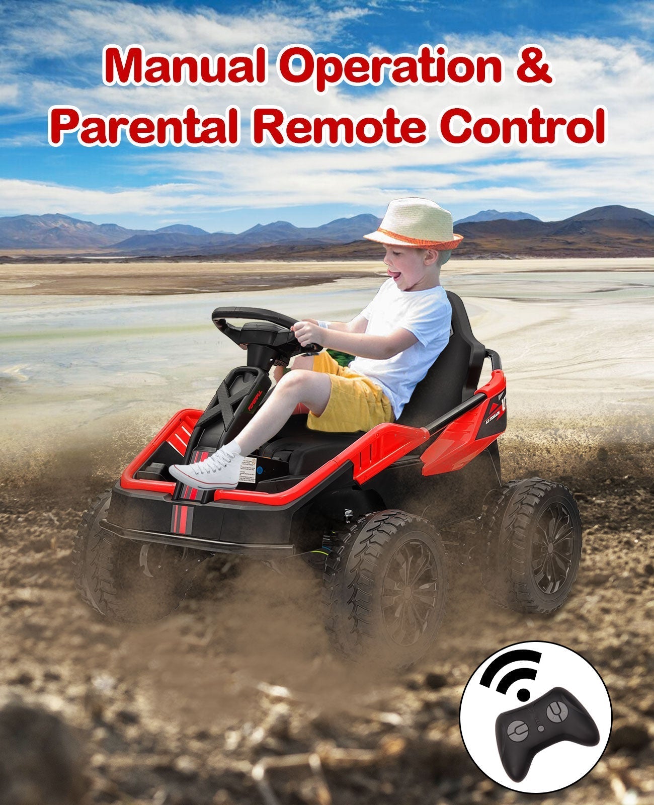 Garvee 24V Ride On Toy for Big Kids, 6MPH 200W 4x4 Ride On Car w/Parent Remote, Metal Frame, Headlights, Shock Absorbers, Music, Horn, Battery Powered Electric Cars for Kids, Red