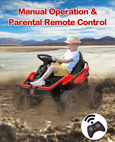 Garvee 24V Ride On Toy for Big Kids, 6MPH 200W 4x4 Ride On Car w/Parent Remote, Metal Frame, Headlights, Shock Absorbers, Music, Horn, Battery Powered Electric Cars for Kids, Red