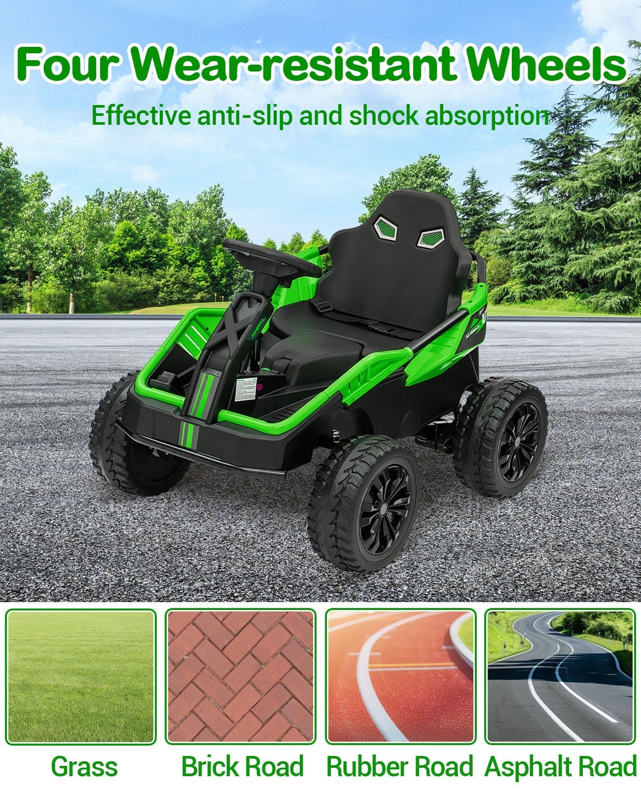 Garvee 24V Kids Electric Car with Parent Control, 200W 4x4 Ride On Toy for Big Kids, 4 Shock Absorbers, Metal Frame, 4 Wheeler ATV for Boys Girls Ages 3+, Green