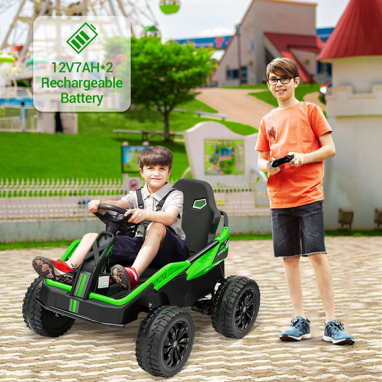 Garvee 24V Kids Electric Car with Parent Control, 200W 4x4 Ride On Toy for Big Kids, 4 Shock Absorbers, Metal Frame, 4 Wheeler ATV for Boys Girls Ages 3+, Green