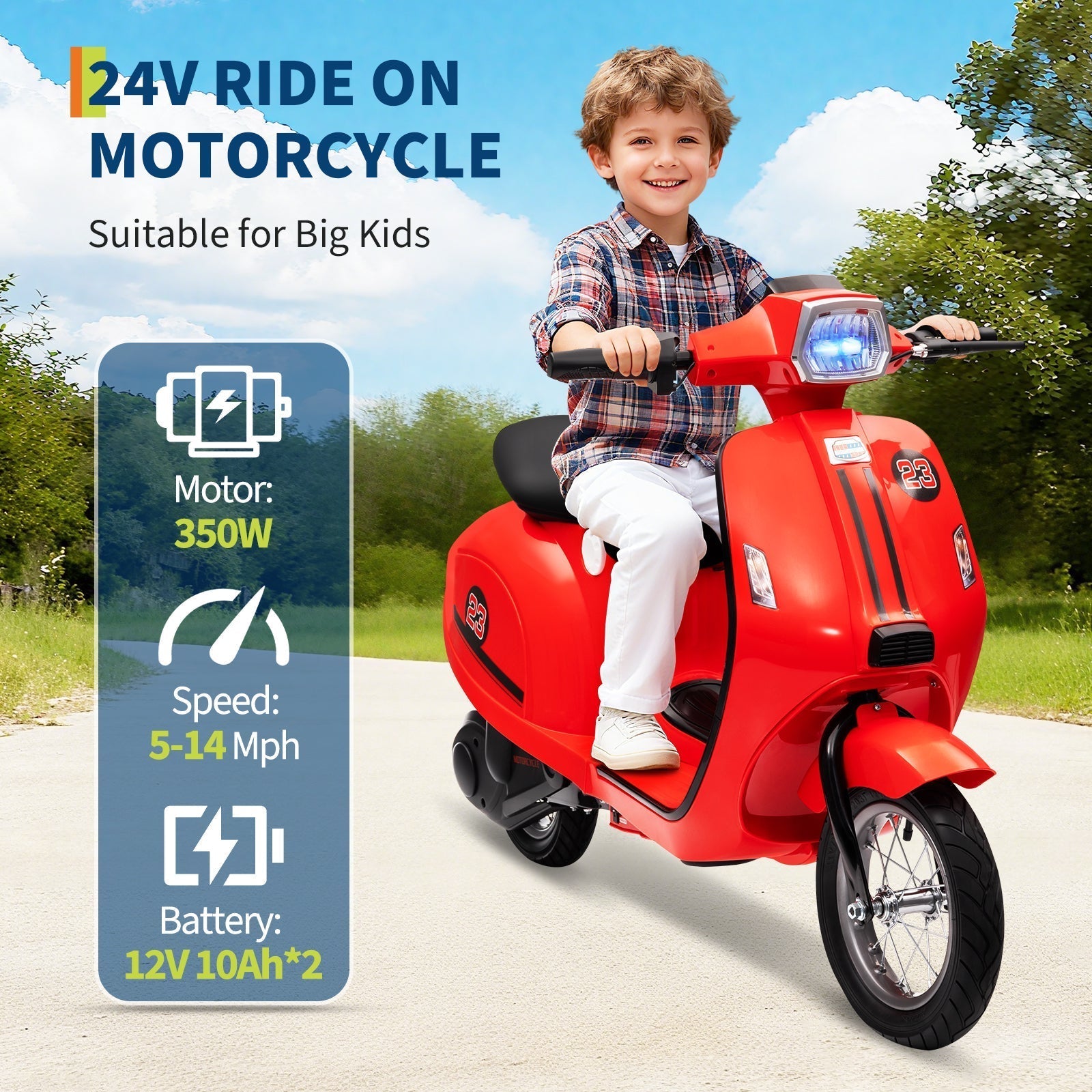 Garvee Ride - G Series: 24V 350W 14MPH Speed Rear Brake Twist Grip Throttle LED Light Blue Durable Pneumatic Tires Outdoor Riding