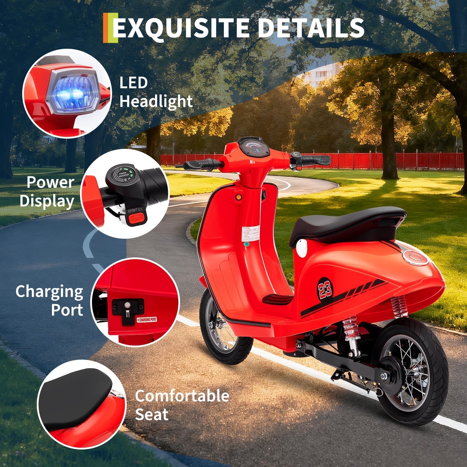 Garvee Ride - G Series: 24V 350W 14MPH Speed Rear Brake Twist Grip Throttle LED Light Blue Durable Pneumatic Tires Outdoor Riding