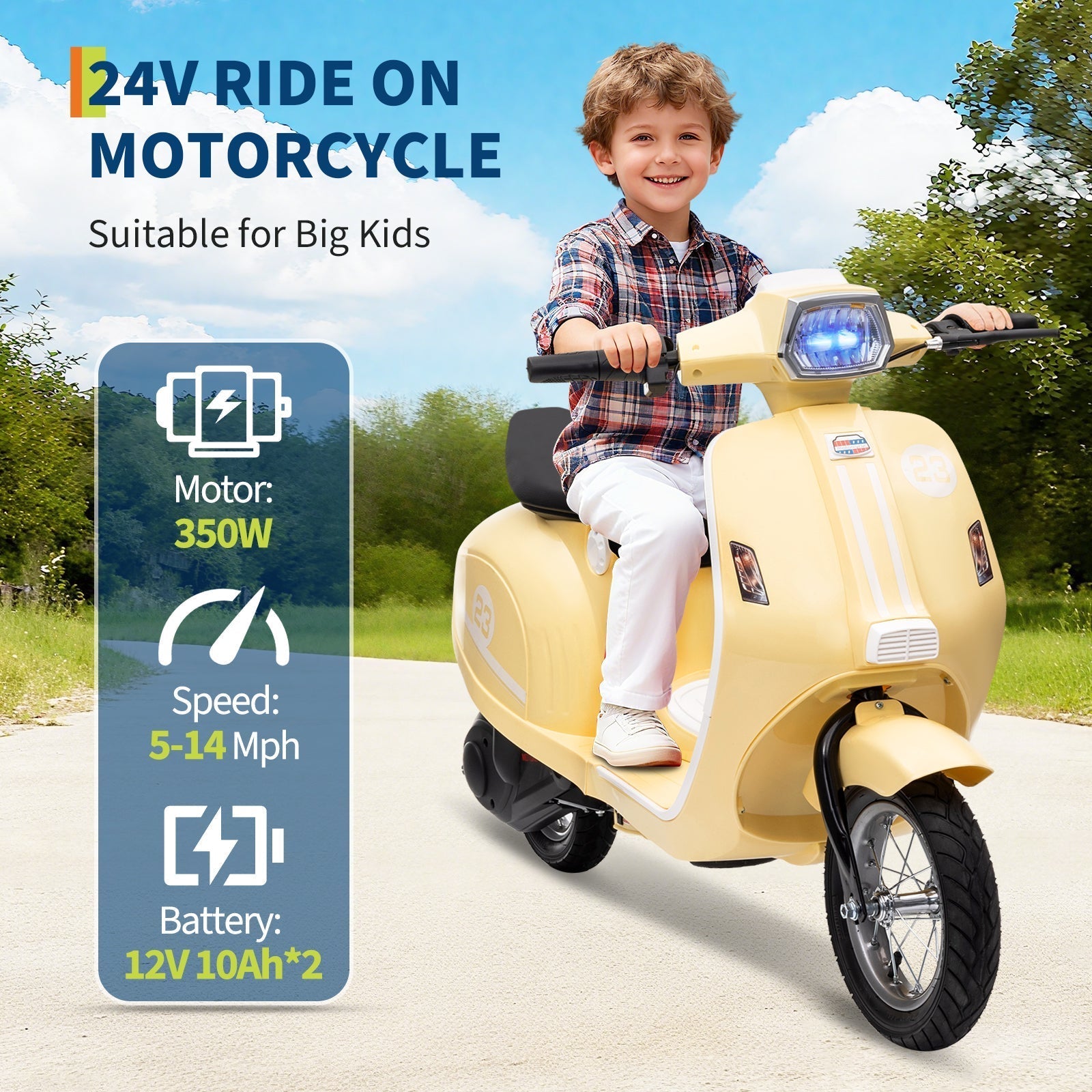 Garvee Ride - G Series: 24V 350W 14MPH Speed Rear Brake Twist Grip Throttle LED Light Blue Durable Pneumatic Tires Outdoor Riding