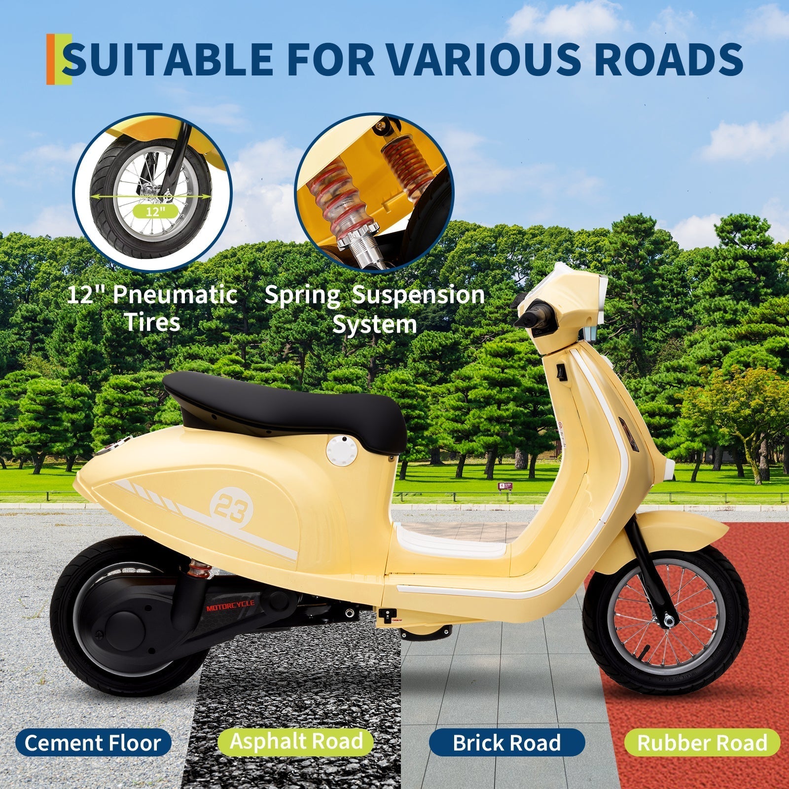 Garvee Ride - G Series: 24V 350W 14MPH Speed Rear Brake Twist Grip Throttle LED Light Blue Durable Pneumatic Tires Outdoor Riding