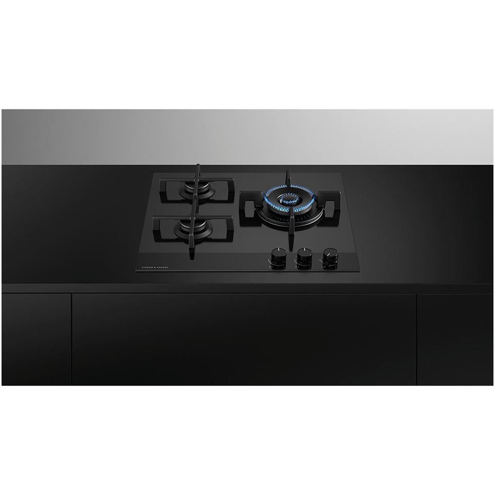 Fisher and Paykel CG603DNGGB4 Series 9 60cm 3 Burner Gas Hob Black Glass