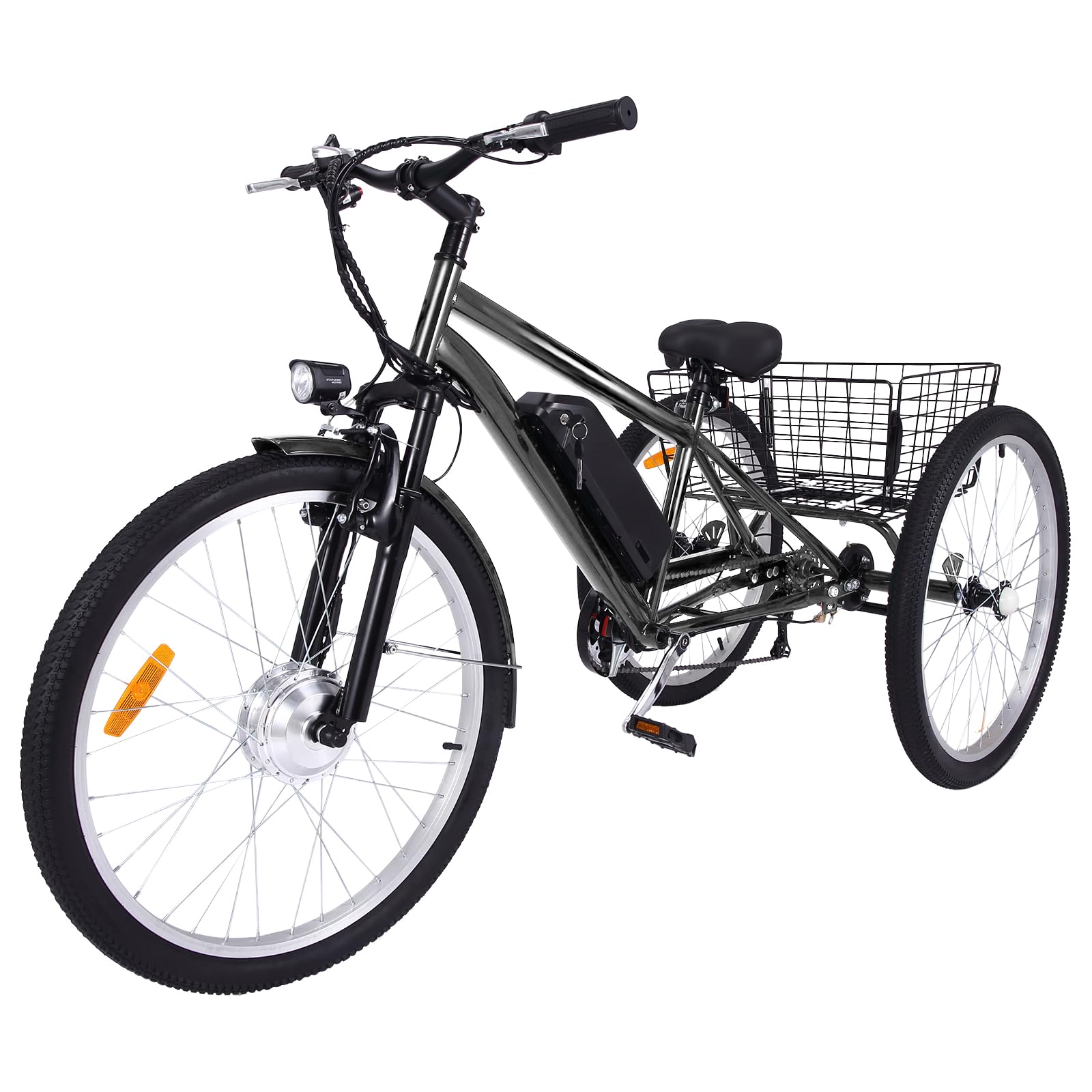 Garvee 24 Inch Adult Electric Tricycle 3 Wheel Fat Tires Electric Bicycle with Basket, 350W Powerful Motor, 36V Removable Battery, 7 Speed (Dark Gray)