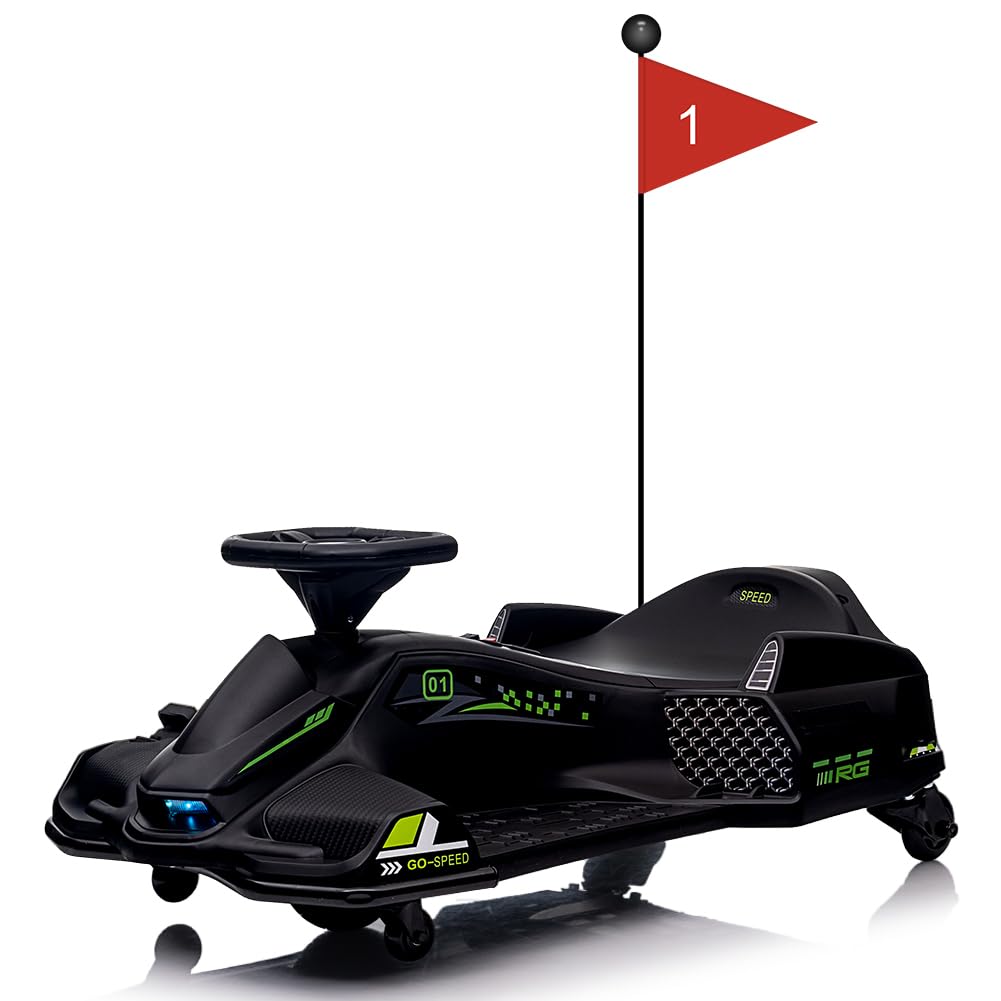 Garvee Ride - G Series: 24V Drift Go-Kart for Kids: Quality Metal, 7.5mph, LED, Music, for 8-12 Years Old - Black