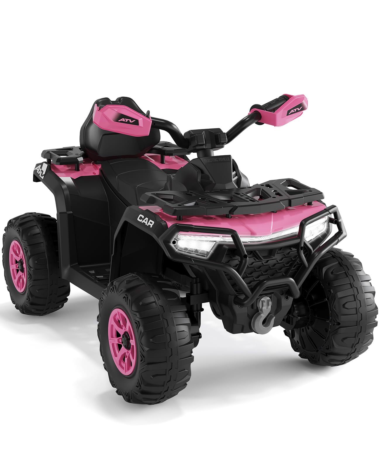 Garvee 12V Kids Electric ATV Ride-On Car – Dual Motors – Remote Control – LED Lights, wireless, Music, USB, Spring Suspension – Outdoor Off-Road Quad Toy for Boys & Girls – Dark Pink