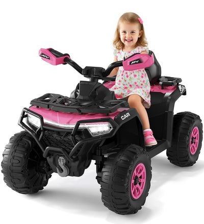 Garvee 12V Kids Electric ATV Ride-On Car – Dual Motors – Remote Control – LED Lights, wireless, Music, USB, Spring Suspension – Outdoor Off-Road Quad Toy for Boys & Girls – Dark Pink