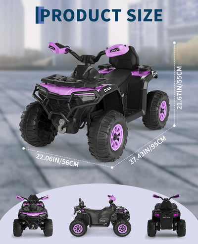 Garvee 12V Kids Electric ATV Ride-On Car – Dual Motors – Parent Remote Control – LED Lights, wireless, Music, USB, Spring Suspension – Battery Powered Outdoor Quad Toy for Boys & Girls – Purple