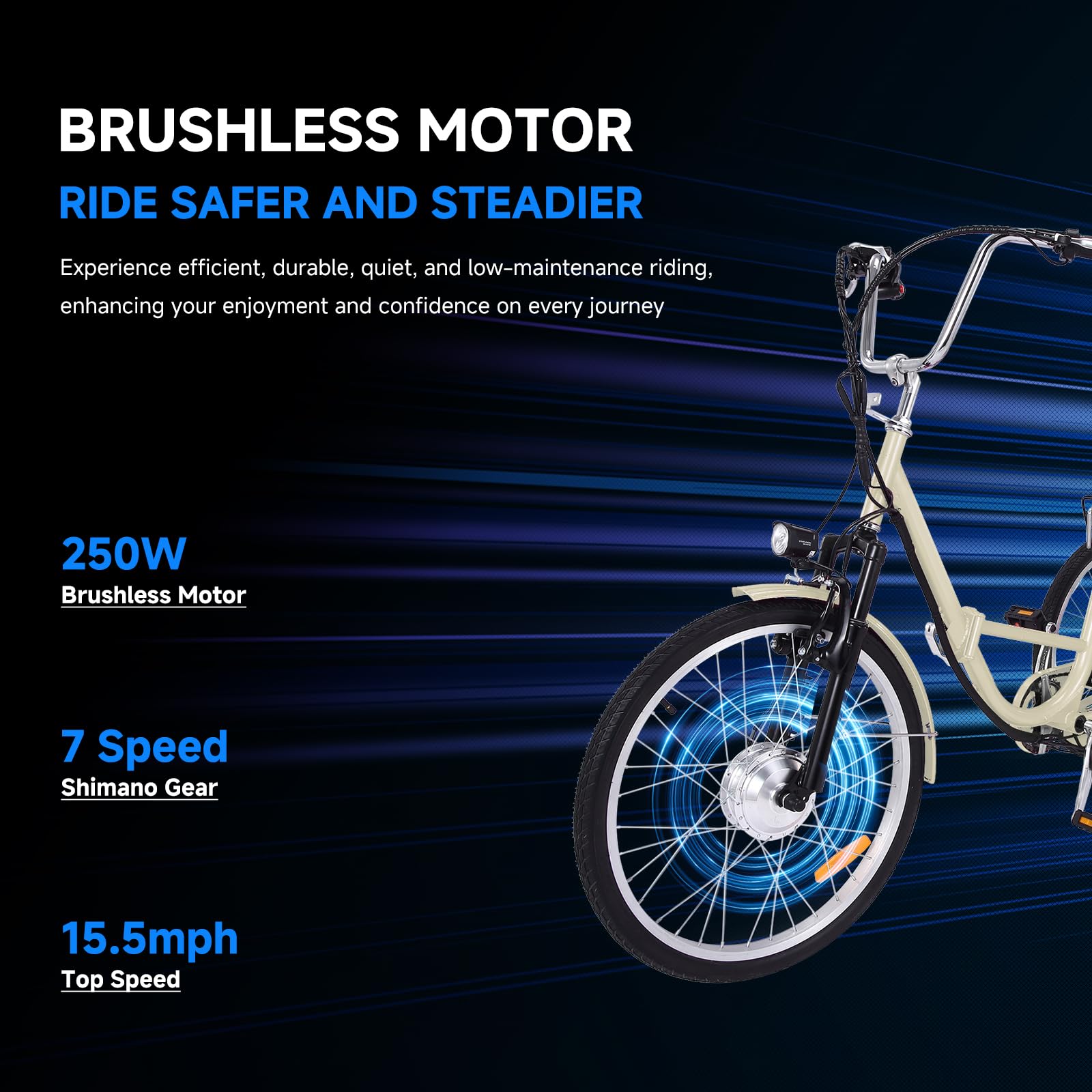 Garvee 24 Inch Adult Electric Tricycle Folding 7-Speed Electric Tricycle with Basket, 36V Detachable Battery, 250W Brushless Motor Suitable for Men and Women, Beige