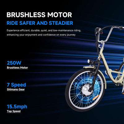 Garvee 24 Inch Adult Electric Tricycle Folding 7-Speed Electric Tricycle with Basket, 36V Detachable Battery, 250W Brushless Motor Suitable for Men and Women, Beige