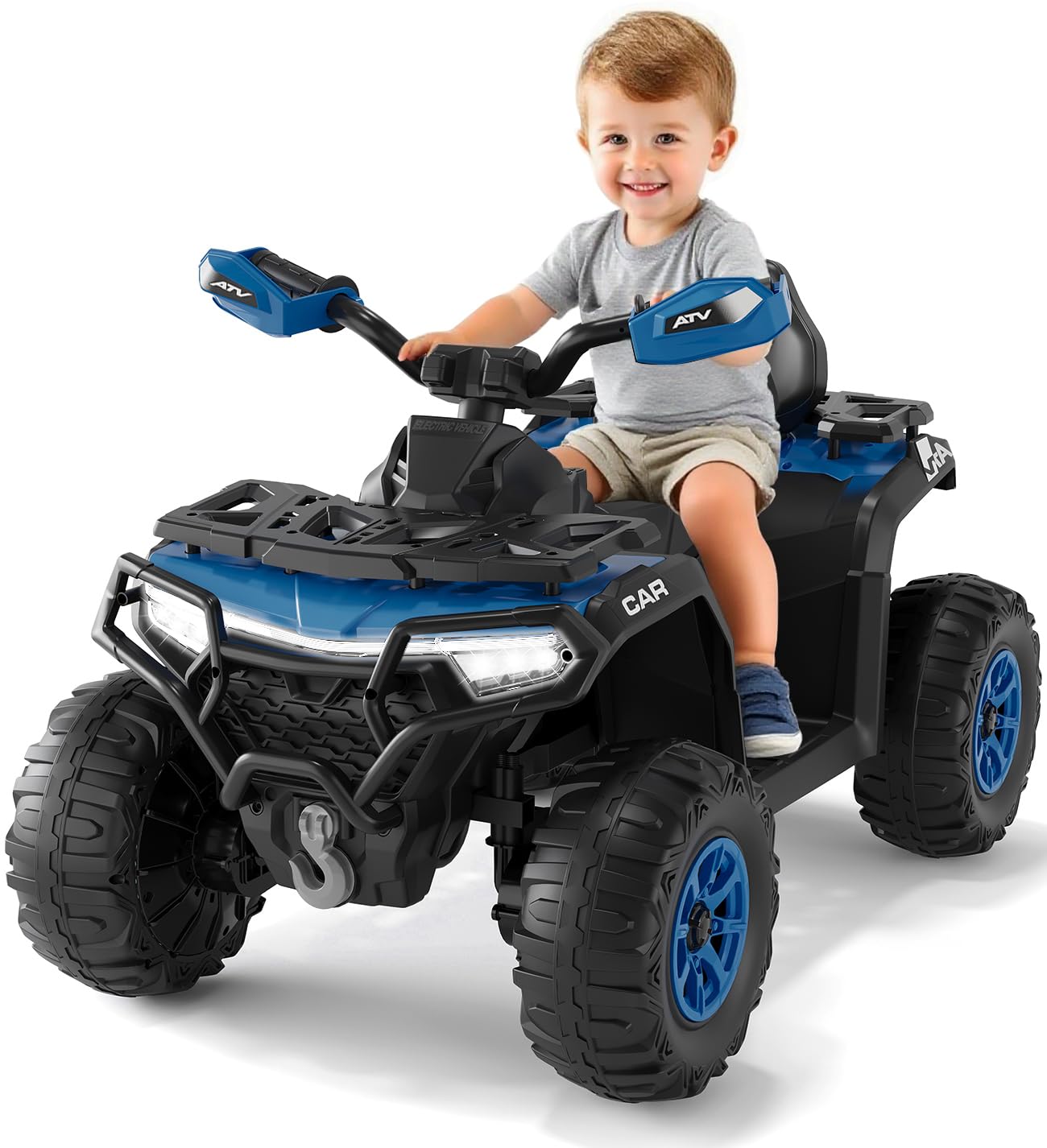 Garvee 12V Kids Electric ATV Ride-On Car – Dual Motors – Parent Remote Control – LED Lights, wireless, Music, USB, Spring Suspension – Outdoor Off-Road Four Wheeler for Boys & Girls Ages 3-8 – Royal Blue