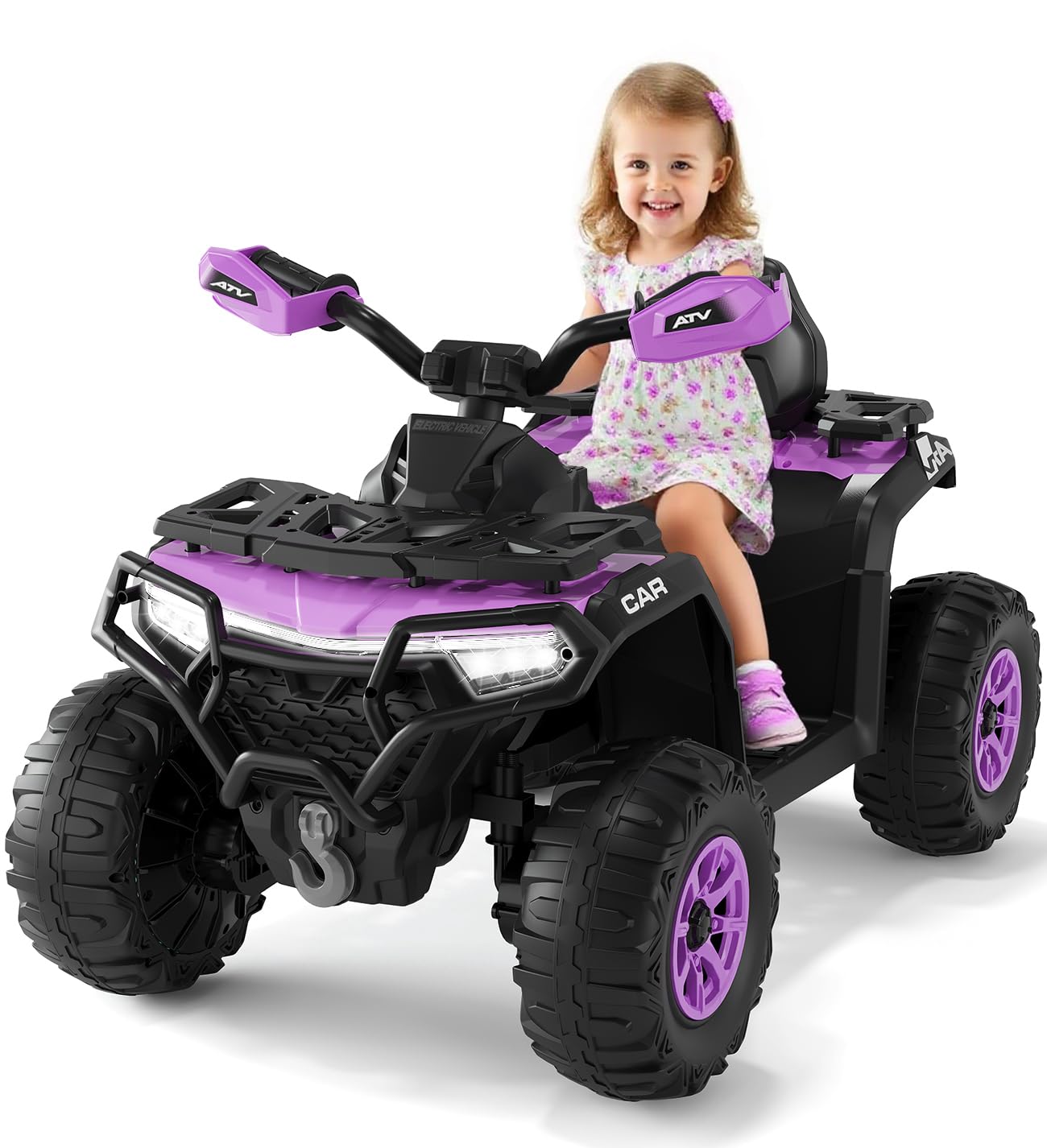 Garvee 12V Kids Electric ATV Ride-On Car – Dual Motors – Parent Remote Control – LED Lights, wireless, Music, USB, Spring Suspension – Battery Powered Outdoor Quad Toy for Boys & Girls – Purple