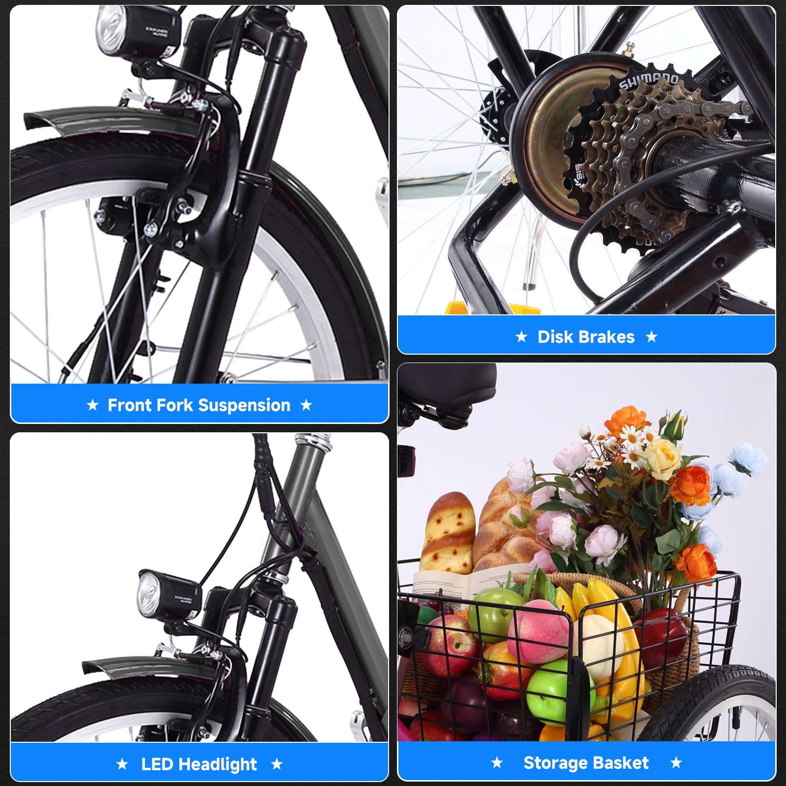 Garvee 26 Inch Adult Electric Tricycle Folding 7-Speed Electric Tricycle with Basket, 36V Detachable Battery, 250W Brushless Motor Suitable for Men and Women, Gary