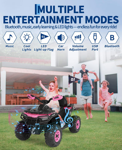 Garvee 12V Kids Electric ATV Ride-On Car – Dual Motors – Remote Control – LED Lights, wireless, Music, USB, Spring Suspension – Outdoor Off-Road Quad Toy for Boys & Girls – Dark Pink