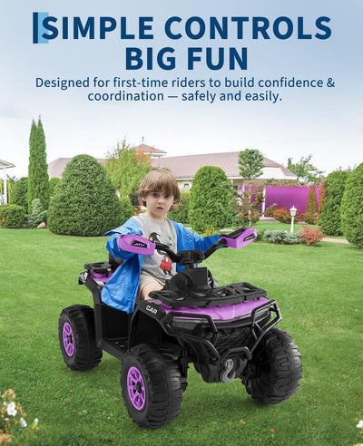 Garvee 12V Kids Electric ATV Ride-On Car – Dual Motors – Parent Remote Control – LED Lights, wireless, Music, USB, Spring Suspension – Battery Powered Outdoor Quad Toy for Boys & Girls – Purple
