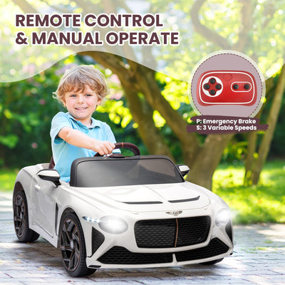Garvee Kids Ride On Car, Licensed Bentley Bacalar 12V Electric Vehicles w/Parent Remote Control, Scissor Door, Suspension, 3 Speeds, LED Lights, Horn, Battery Powered Ride on Toy for Boys Girls - White
