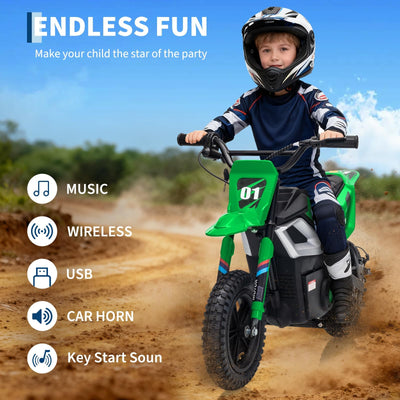 Garvee 24V Kids Electric Dirt Bike 350W Motor 10MPH Speed Rear Suspension Leather Seat Black Blue Green Red Rose White Outdoor Riding
