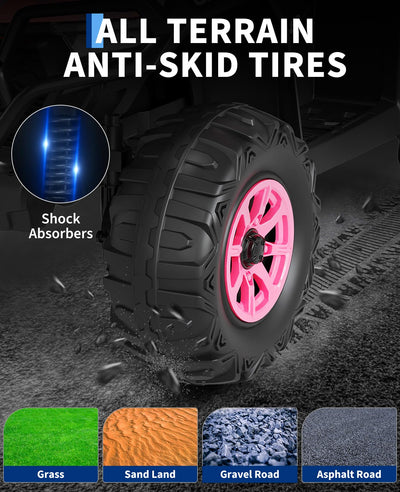 Garvee 12V Kids Electric ATV Ride-On Car – Dual Motors – Remote Control – LED Lights, wireless, Music, USB, Spring Suspension – Outdoor Off-Road Quad Toy for Boys & Girls – Dark Pink