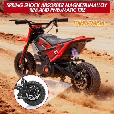 Garvee 24V Electric Dirt Bike 350W Motor 10MPH Speed Key Start Hand Brake 12" Fat Tires Dual Suspension Kids Outdoor Riding