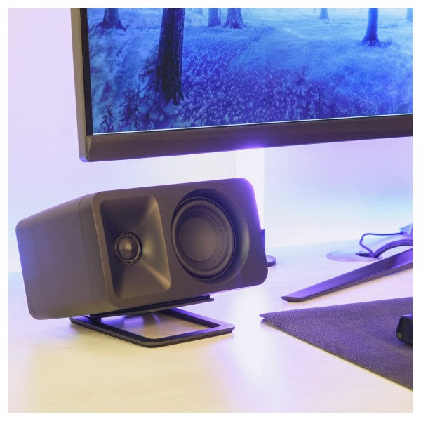 Kanto ORA 100W Powered Reference Desktop Speakers with Bluetooth & SE2 Speaker Stands Package Black