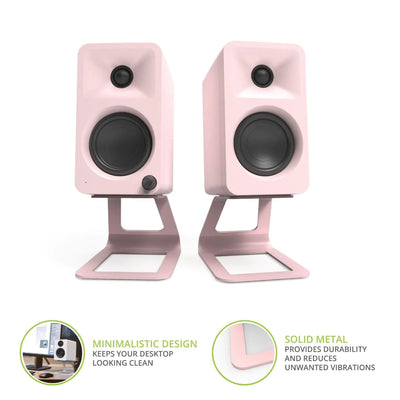 Kanto ORA 100W Powered Reference Desktop Speakers with Bluetooth & SE2 Speaker Stands Package Pink